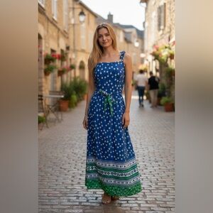 Vintage Malia Honolulu Blue and White Floral Maxi Dress.
